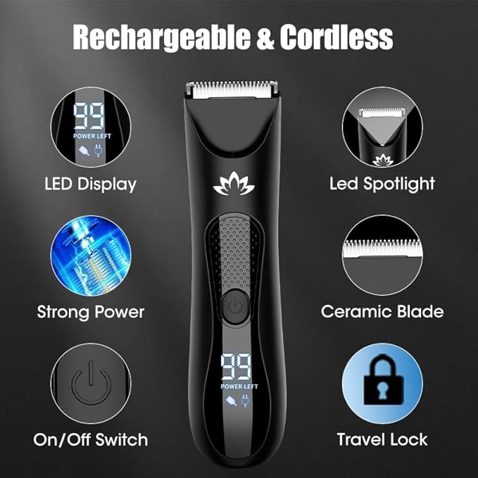 Manscape Body & Pubic Hair Trimmer for Men, Groin & Ball Trimmer Men, Electric Razor Mens Grooming Kit, Body Groomer Ball Shaver for Smooth Wet/Dry Shaving, Led Light