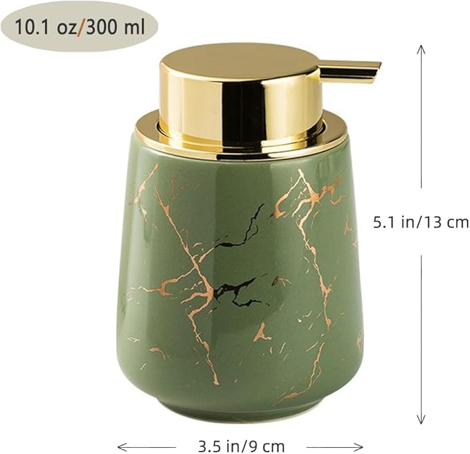 Marble Foam Soap Dispenser for Bathroom, Chic Ceramic Bottle, Gold Soap Dispenser Pump (Green)