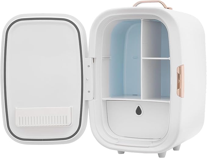 12L Portable Beauty Fridge with Handle, Compact Fridge for Makeup Lipstick, Cooler & Warmer Cosmetics Refrigerator with Adjustable Shelves for Makeup, Perfumes, Lipsticks (White)