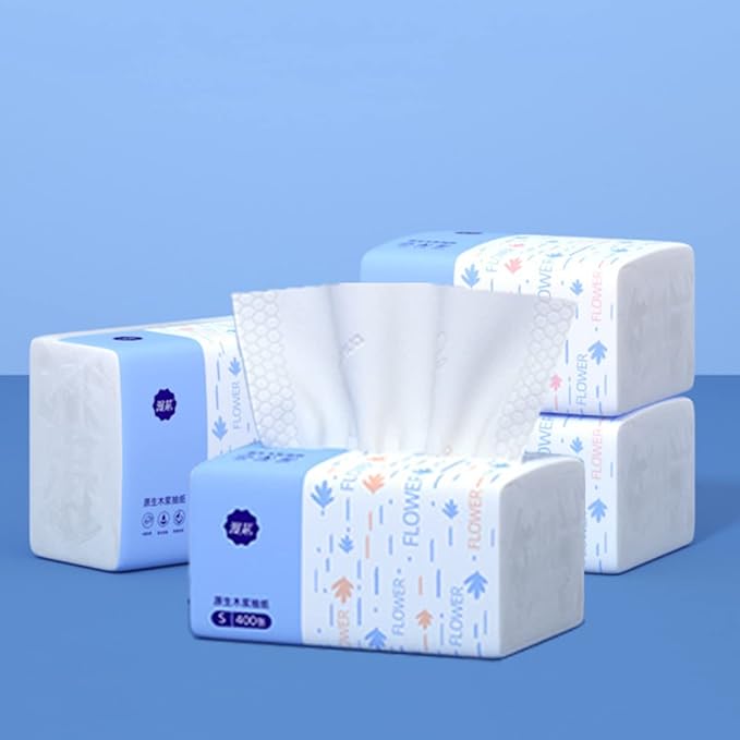 4 Packs Small Soft Facial Tissue, Toilet Paper, Disposable Napkin, Bag Cover, Not Box, Material Wood Pulp Fiber NOT COTTON, White Facial Paper Tissues, 5-Ply, 400 Sheet per Pack