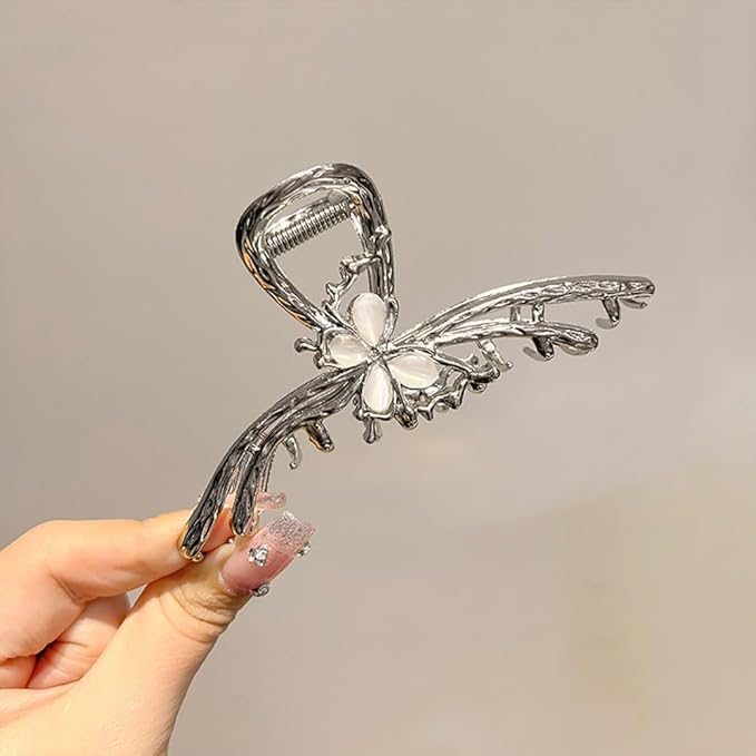 Sliver Butterfly Hair Clips - 4 Inch Metal Hair Claw Clips, Perfect Big Jaw Hair Clamps For Women And Lady,Strong Hold, Fashion Styling Accessories For Women Girls