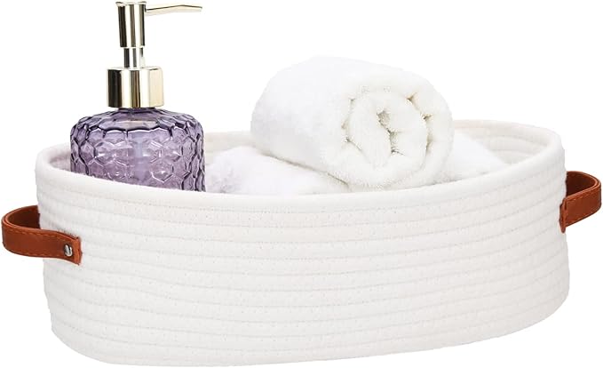 Bathroom Countertop Organizer Basket, Cotton Rope Woven Storage Basket Toilet Paper Decorative Basket for Bathroom, Bedroom, Living Room, Entryway 13"x6.3"x4.3"(Off White)