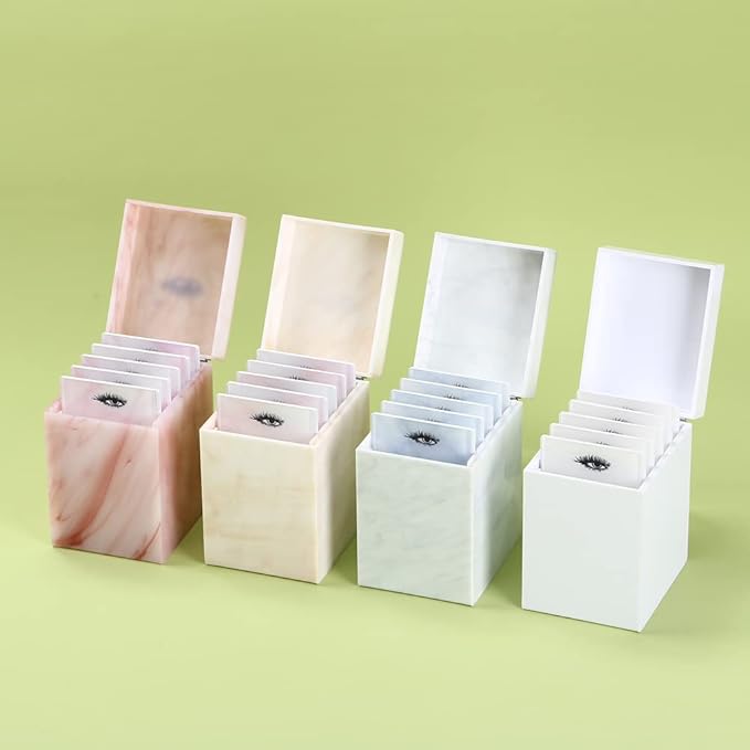 5 Layers Acrylic Eyelash Storage Box, Makeup Eyelashes Extension Close-Packed Display with 5 Pallets, Grafting False Eyelashes Glue Pallet Holder Display Organizer (5 Layers Marble Yellow)