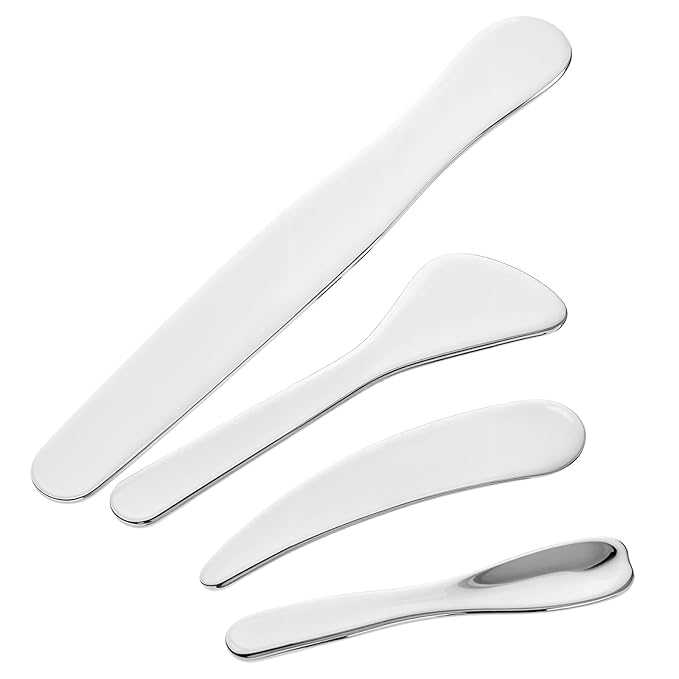 4 PCS Mini Metal Makeup Spatula, 4 Styles Multi-functional Stainless Steel Cosmetic Spatula Reusable Skin Care Cosmetic Spatulas Facial Applicator Tool for Face Mask Cream Lotions Moisturizers