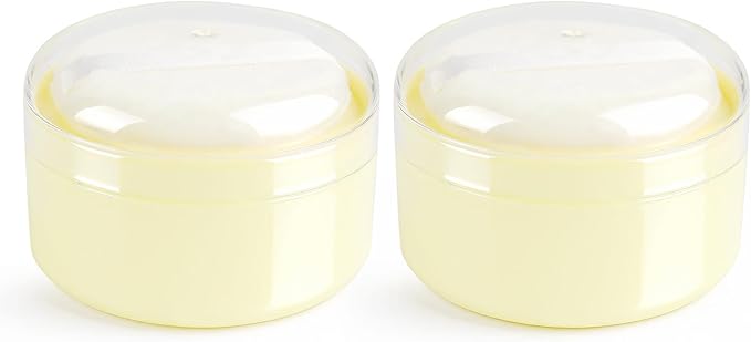 AUEAR, 2 Pcs After-Bath Empty Body Powder Container Puff Box with Sifter for Home and Travel (Yellow, 3.43" x 2.36")
