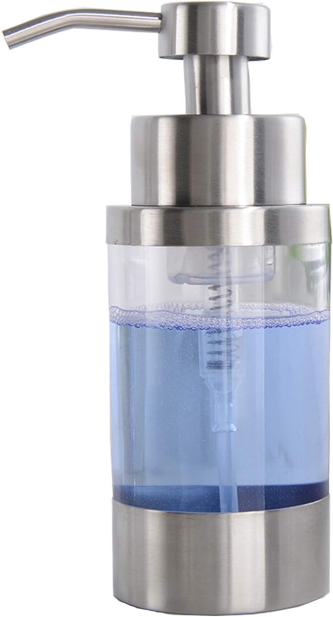 Delle Rosa Soap Dispenser, Foaming Soap Dispenser, Clear Bottle for Bathroom Vanities or Kitchen, Stainless Steel Pump Head, Countertops Soap Dispenser Brushed Nickel, 250ml/8oz