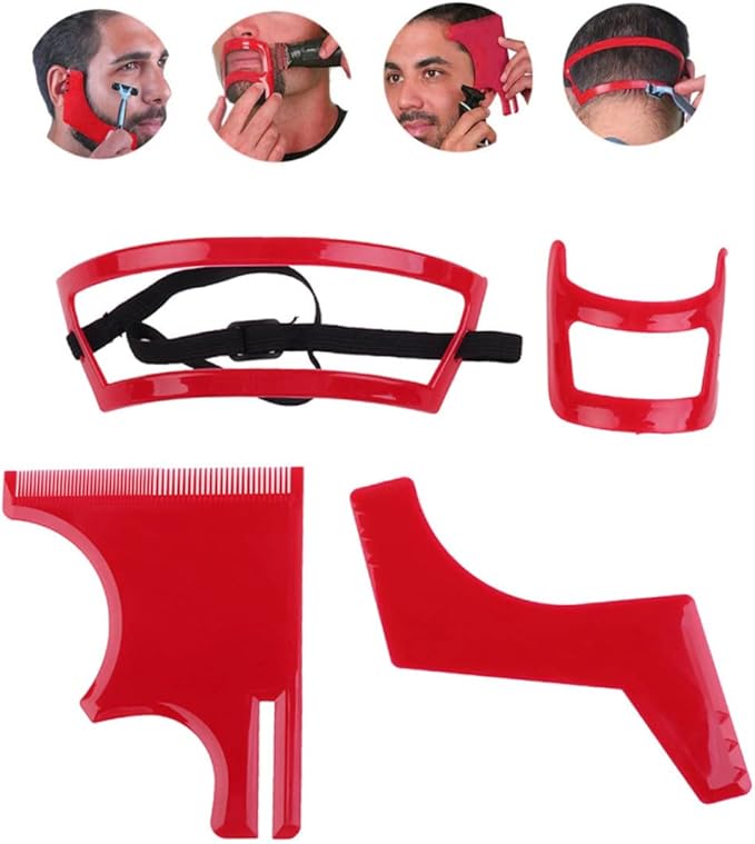 Beard Shaping Tool Kit Neckline Shaving Template Guide Set Red