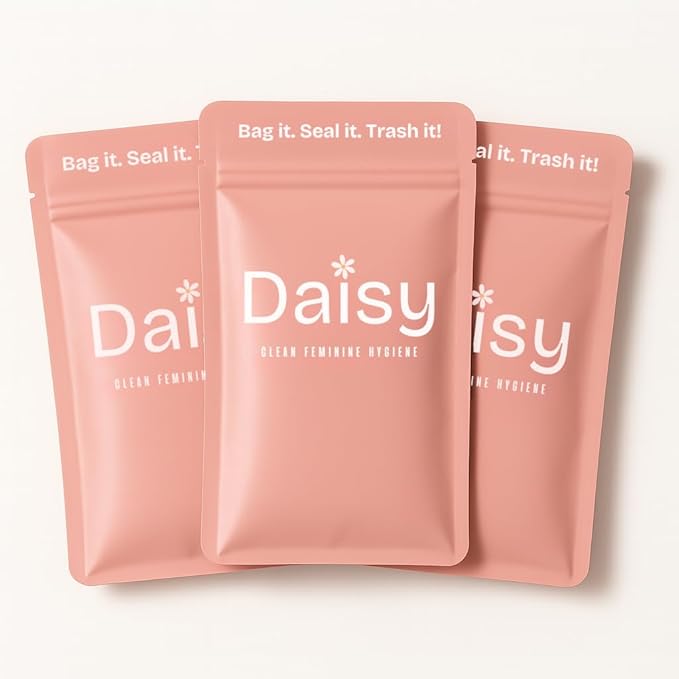 Discreet, Odor & Leak-Proof Tampon Disposal Bags | The Daisy Pouch (50 Count) | Sanitary Tampon Trash Disposal Bags for Work, School & Travel