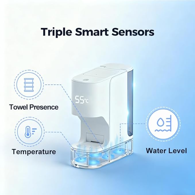 Hot Face Towel Heater Machine, Towel Warmer, 55°C Constant Temperature, 20 Compressed Towels, Smart Voice Alerts, Auto Heating & Dispensing, White