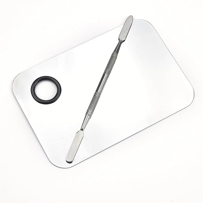 Makeup Mixing Palette, Stainless Steel Makeup Palette, Cosmetic Palette with Spatula Tool for Nail Art Eye Shadow Eyelash Makeup (Small+Large)