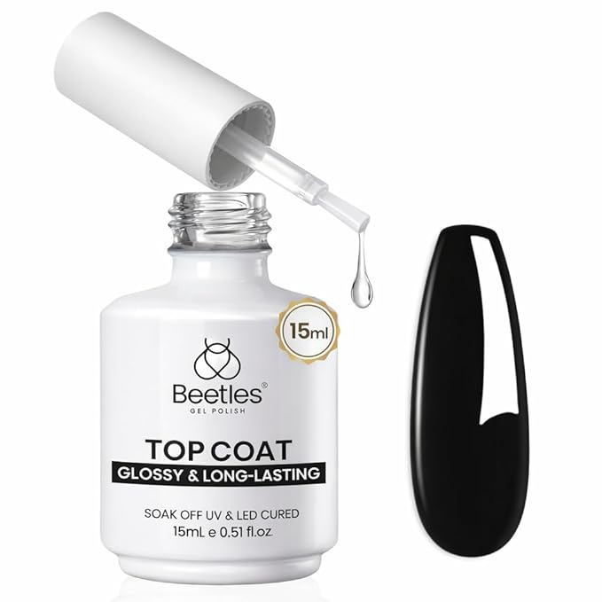 Beetles Extra Glossy Gel Top Coat - 15ml Clear Glossy No Wipe Top Coat Gel Nail Polish High Shine Long Lasting Nail Surface Protection Manicure Spring Nail Gifts for Women