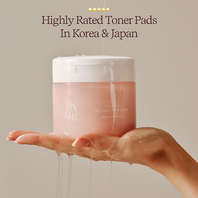 ByUR Vita Giving Keep Radiance Toner Pads - Dark Spots & Hyperpigmentation, Brightening & Hydrating, Hyaluronic Acid, Niacinamide, Vitamin C, Organic Cotton Facial Pore Care Korean Skincare (70 Count)