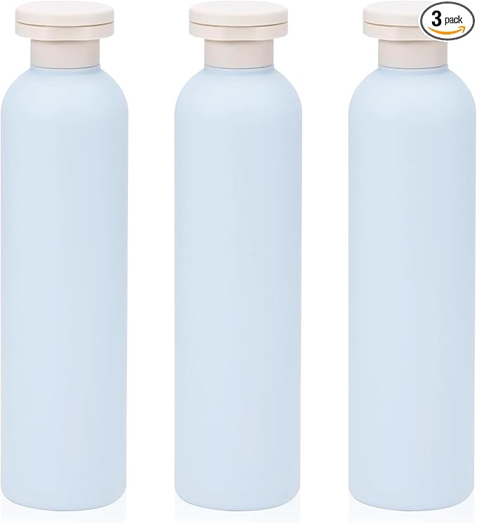 3Pcs 8.8oz Flip Top Squeeze Bottles,Reusable and Refillable Leak Proof Travel Bottles,For Lotions,Facial Creams,Shampoos,Hair Conditioner (Blue)