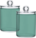 Teal Green Retro Qtip Holder Organizer Dispenser Cotton Swabs Cans Plastic Jars with Lid Set 2 Pack Bathroom Storage Canister for Cotton Ball Floss Cotton Pads