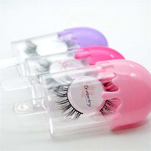 12 Packs Cute Ice Cream Shape Plastic False Eyelashes Packaging Case Empty Eyelash Storage Box Candy Container with Trays Mink Lashes Box Holder Travel Cosmetic Case for Women Girls,Pink …