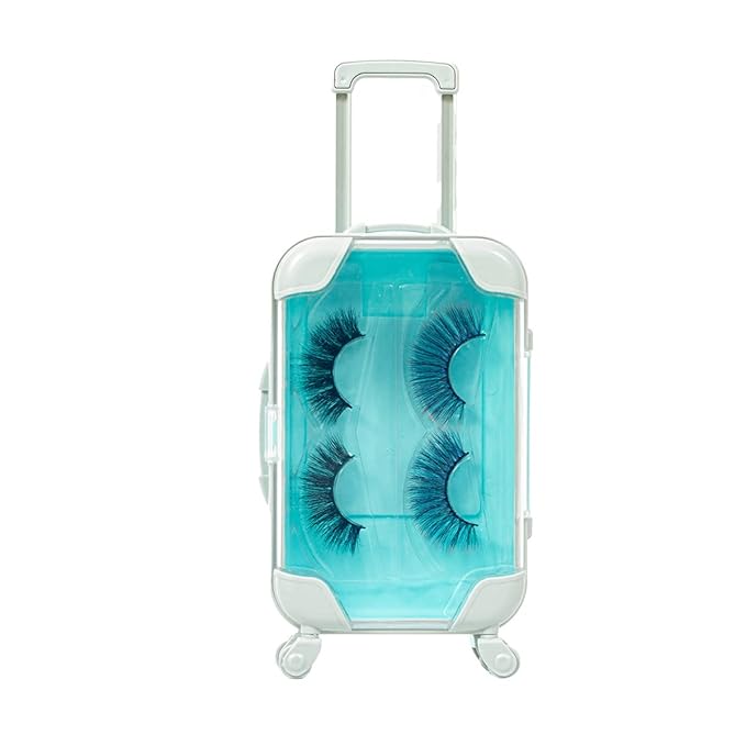 Fake Eyelash Organizer Case Eyelash Extension Mini Suitcase Lashes Organizer Packing Makeup Container Luaage Box for Women Travel 2 Eyelash Tray (Blue)