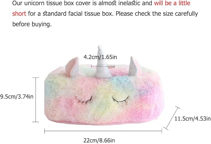 Colorful Unicorn Tissue Box Cover, Cute Plush Tissue Box Holder Decorative Facial Tissue Holder Napkin Holder for Home, Office, Nursery and Car (Rectangle)