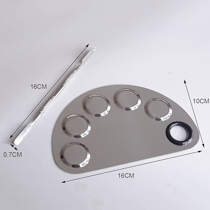 Angzhili 1 Pack Makeup Mixing Palette with Spatula Tool,6x3.9 Inches, Stainless Steel Cosmetic Mixing Palette, Makeup Artist Palette Tray for Mixing Foundations,Lipsticks,Eye Shadow,Nail Art