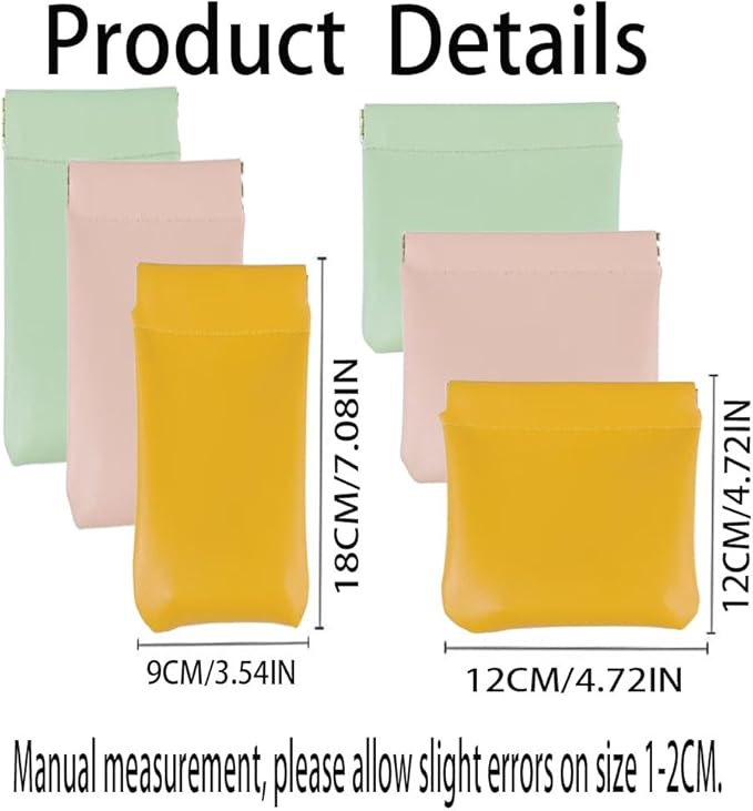 6 Pcs Small Makeup Bag for Purse, Snap Closure Organizer Pouch, Portable No Zipper Self-Closing Pouches for Travel Storage Bag Mini Pu Leather Pouches For Cosmetics Headphones Jewelry (3 colors)