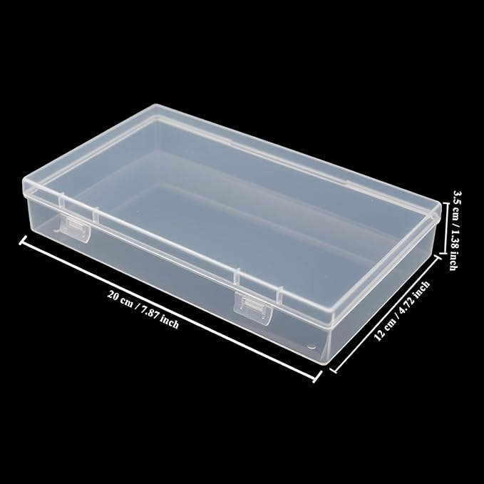 4 Pack Rectangular Clear Plastic Storage Containers Box with Hinged Lid for Beads and Other Small Craft Items (7.87 x 4.72 x 1.38 inch)