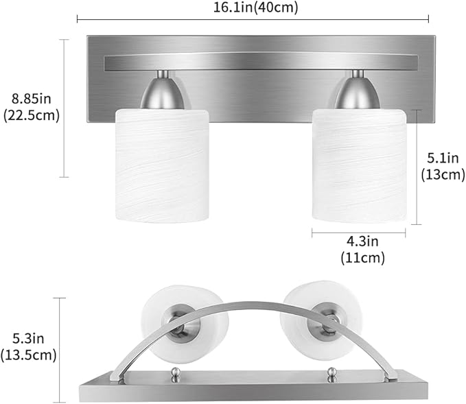 PARTPHONER - Bathroom Vanity Light Fixture - Over Mirror - Modern Glass Shade - Brushed Nickel, E26 Base, 2-Light