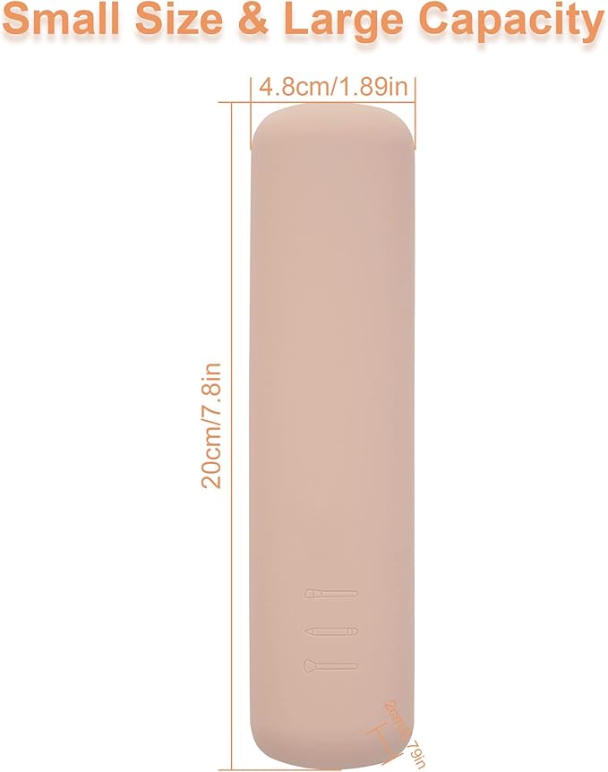 FERYES Travel Makeup Brush Holder, Magnetic Anti-fall Out Silicon Portable Cosmetic Face Brushes Holder, Soft and Sleek Makeup Tools Organizer for Travel-Khaki（7.8 * 1.89 * 0.8 Inches）