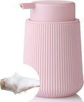 Striped Foaming Hand Soap Dispenser with Leak-Proof Pump for Bathroom and Kitchen Countertop 11 oz Pink