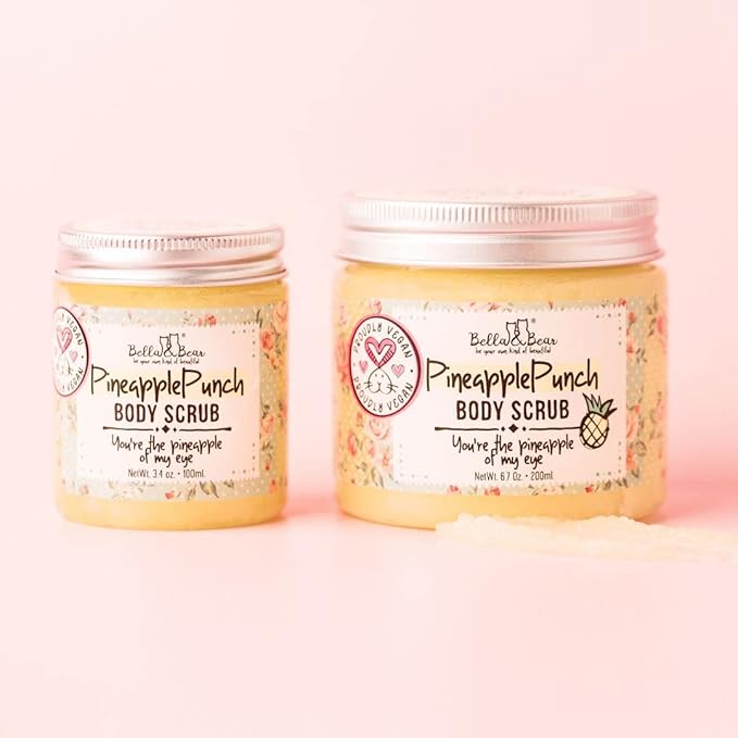 Bella & Bear Pineapple Body Scrub Exfoliator – Vegan Sugar Scrub for Smooth Skin, Fresh Pineapple Scent (6.7oz)