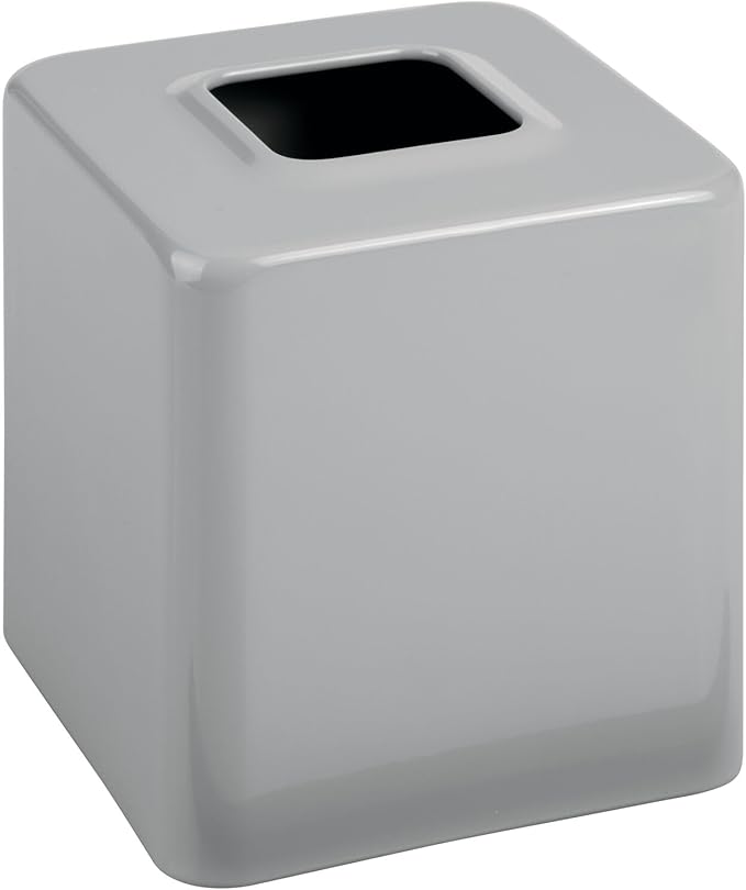 mDesign Metal Square Tissue Box Cover, Modern Facial Paper Holder - Accessories for Bathroom Vanity Countertop, Bedroom Dresser, Night Stand, Desk, Office and End Table - Unity Collection - Gray
