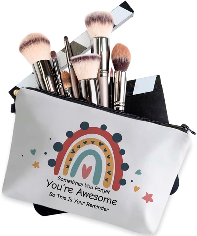 Deanfun Small Makeup Case - Cute and Waterproof Cosmetic Bag for Women(Rainbow, Sometimes You Forget That You'Re Awesome, So This Is Your Reminder D5-56372)