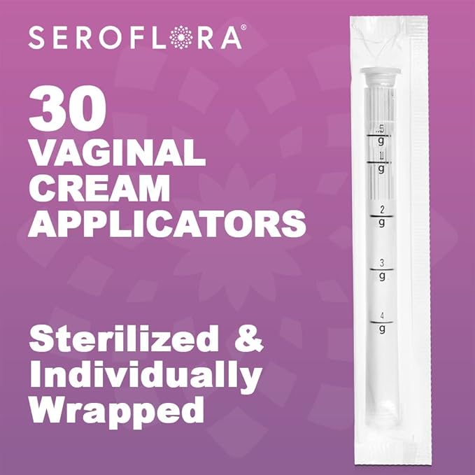 Seroflora Disposable Vaginal Cream Applicators - Fits Premarin, Estrace, Preseed and Most OTC Gels, Lubricants, and Creams - Threaded End, Comfort Tip, and Dosage Markings (30 Pack) Made in USA.