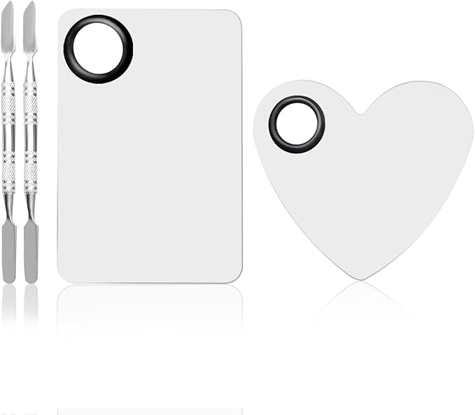 4 in 2 Set Makeup Mixing Palettes, 2 Pcs Stainless Steel Nail Art Palette with 2 Makeup Spatula for Foundation Makeup Tools Eyeshadow Nail Art