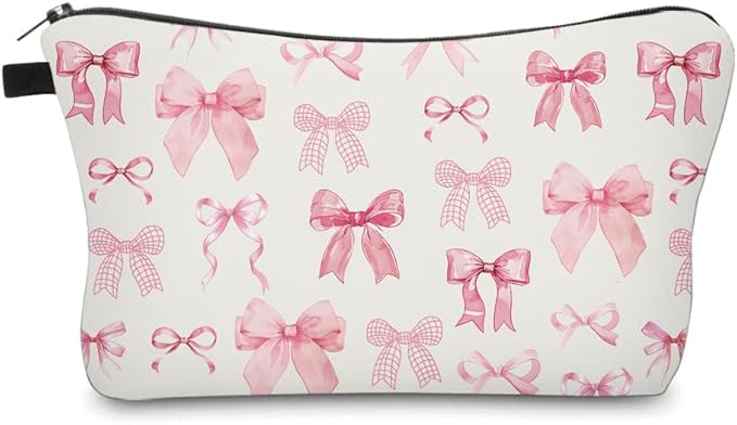 Small Makeup Bag Cosmetic Bag for Women, Pretty Design Organizer Case with Zipper Closure, Lightweight and Water-Resistant Make Up Bag - 8.65"x 5.35" x 7.08"（Bowknot）