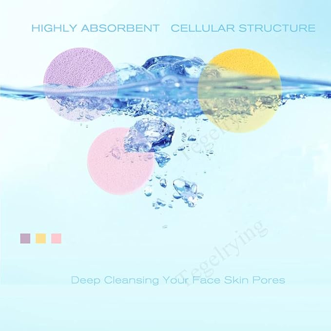 Facial Sponge Compressed,120 Count PVA Professional Makeup Removal Round Face Wash Sponges Spa Pads Exfoliating Cleansing for Women,Yellow,Pink,Purple