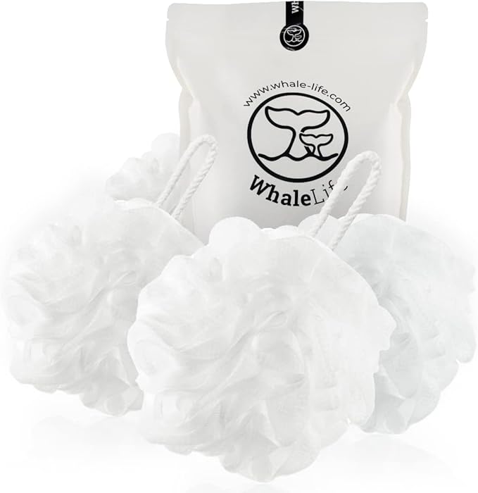 Loofah Sponge Bath Sponge for Women Men 4 Pack (White)