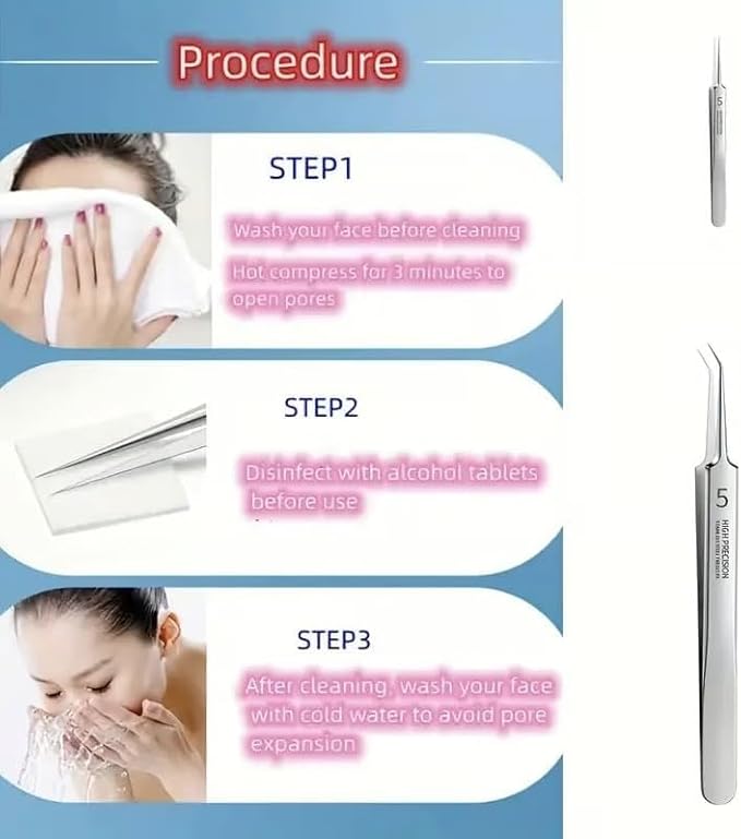 Blackhead Tweezers Remover, Stainless Steel Blackhead Remover Kit, Professional Pimple Extractor Popper Tool Kit, for Forehead, Facial and Nose (9pcs+15xMagnifying Glass)