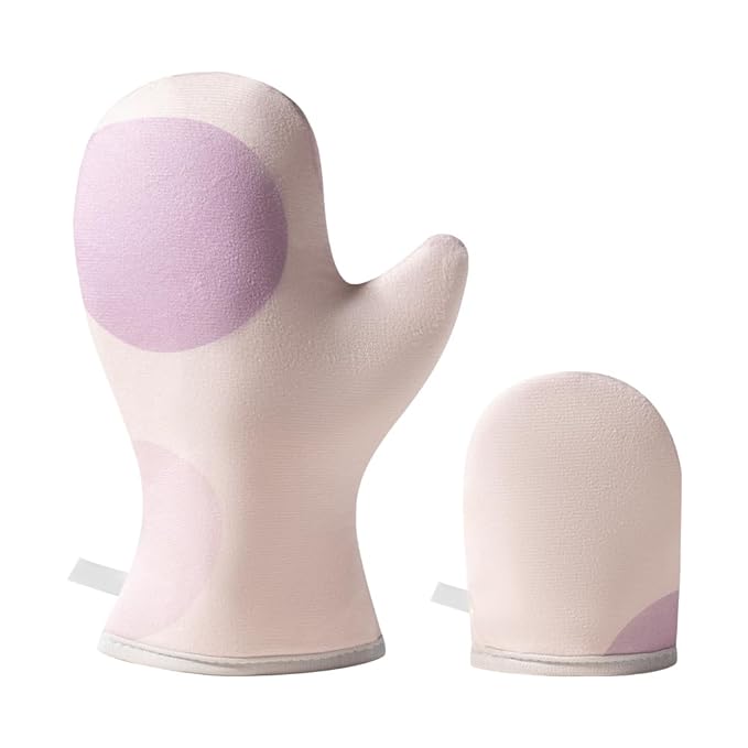 Lotion Applicator & Self Tanning Mitt - Short-Pile, Reusable, Durable, No Absorption, Anti-Sliding Glove for Even, Waste-Free Application of Lotions, Oils & Creams (Pink Purple Set)