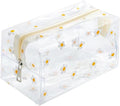 Clear Makeup Bag, Small Clear Toiletry Bag for Travel, Cosmetic Makeup Organizer Bags with Zipper, Plastic PVC Pouch Transparent Zip for Purse Reusable TSA Approved Quart Size (White Flowers)