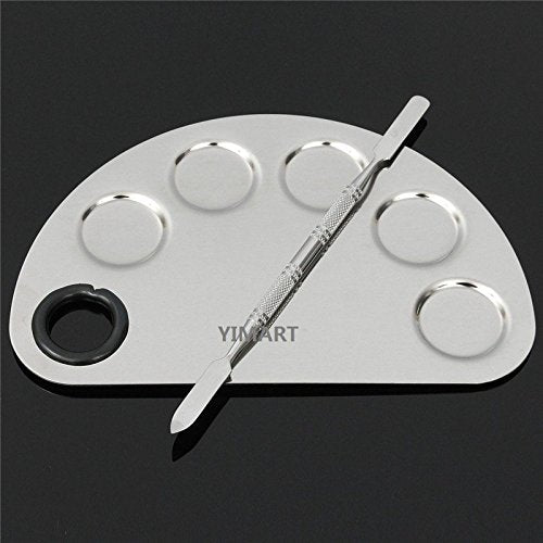 Yimart® Stainless Steel Makeup Palette Cosmetic Five Holes Mixing Pallete Spatula