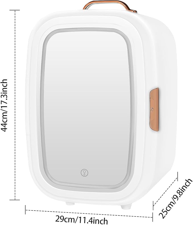 Cosmetic Fridge with LED Mirror & Adjustable Shelves, 12V/110V Mini Skincare Refrigerator for Bedroom, Vanity, Office, 4 Gal, Gift for Women (White)