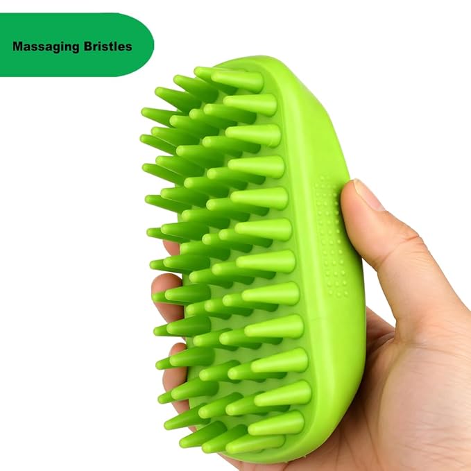 Rubber Curry Brush for Dog & Cat, Soft Curry Comb with Long Pins, Pet Silicone Brush for Short & Long Hair, Use Wet as Bath Scrubber or Dry for Grooming