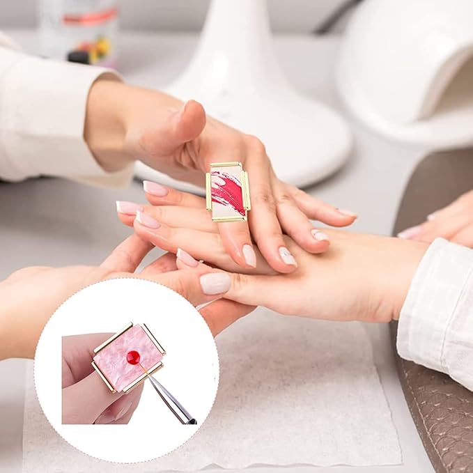 AKOAK Adjustable Mini Nail Ring Tray, Resin Nail Art Gel Makeup Plate Palette, Ring Gel Polishing Mixing Tray DIY Color Plate Nail Art Polishing Paint Plate (Rectangle, 2Pcs)