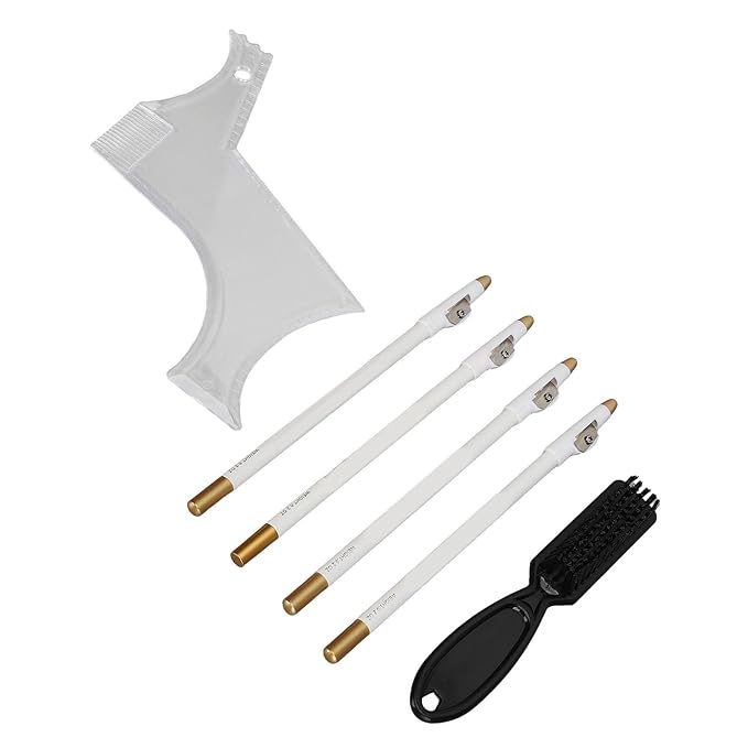 Beard Shaper, Beard Lineup Tool Beard Grooming Toolkit Includes Beard Shaping Stencil with 4 Barber Pencils for Home Use and Travel (White)