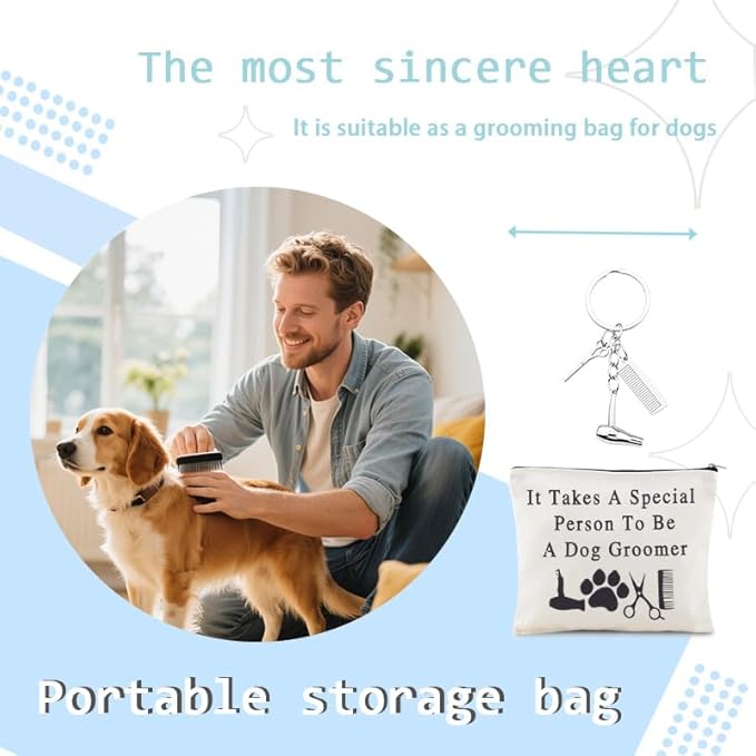 Dog Groomer Makeup Bag for Dog Hairdresser Brithday Valentines Day Gifts for Her Him Dogs Mom Dad Canvas Storage Bags with Hairdresser Keychain Dogs Hair Stylist Travel Toiletry Bag with Zipper