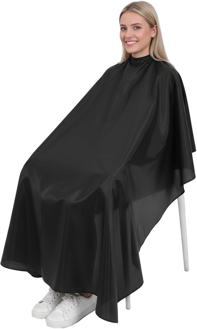 12 Pcs Barber Cape with Adjustable Snap Closure, Hair Cutting Cape, 59 x 47 Salon Apron for Women Men, Professional Hair Cutting Salon Capes for Hairstylist Hair Dye, Black