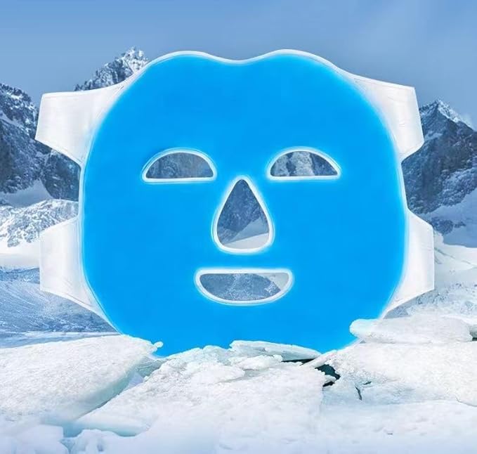 Ice Face Mask Reusable,Cold Hot Compress Gel Ice Facial Mask with Gel Beads,Face SPA for Woman Sleeping Reduce Eye Puffiness Face Puffiness Sleeping Travel (Blue)