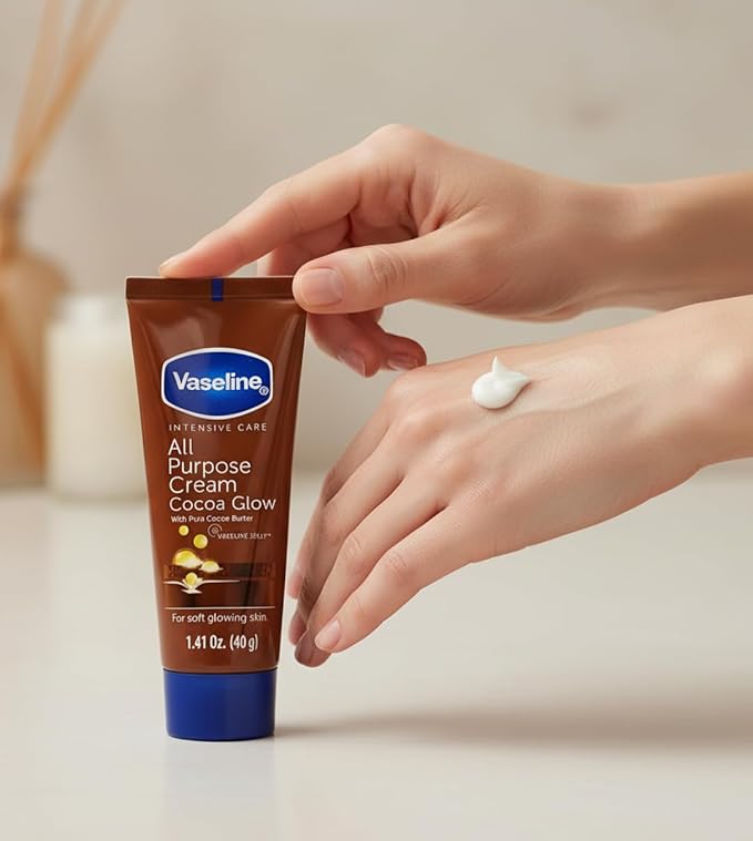 Vaseline All Purpose Cream Cocoa Glow, with Pure Cocoa Butter, 4-Pack, 1.41 FL Oz Each, 4 Tubes