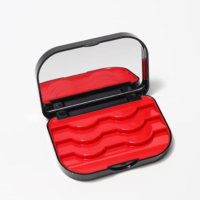 3 Tier Eyelash Storage Case Lash Dime Organizer Holder Box with Mirror Makeup Cosmetic Travel Case Empty False Lash Container (Black Red))