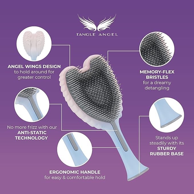 Detangling Hair Brush - Anti Static Angel Wing Hair Brush with Soft & Flexible Bristle for Straight & Wavy Hair - Tangle Angel Hair Detangler Brushes for Blow Drying & Shower (Matt Pink)