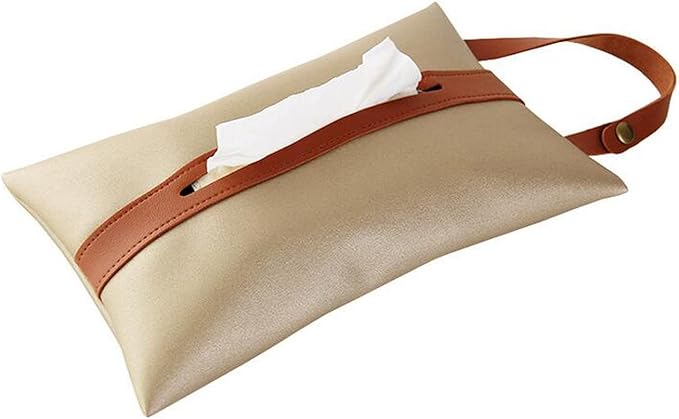 Tissues Box PU Leather Facial Paper Storage Case Rectangular Organizer Holder Decor with Hanging Strip for Kitchen Restaurant Countertops Bedroom Dressers Night Stands Desks (Light Yellow)
